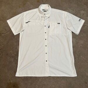 Drake Performance Fishing Shirt Mens Large White Short Sleeve Button Down DPF